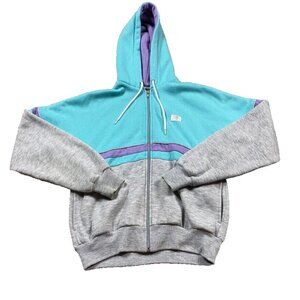 Vintage 80s Nike Blue Purple Gray Colorblock Zip Hoodie Sweatshirt Size Large